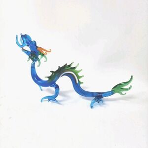 Vintage Dragon Serpent Figurine Hand Blown‎ Glass Multicolor Mystical Castlecore